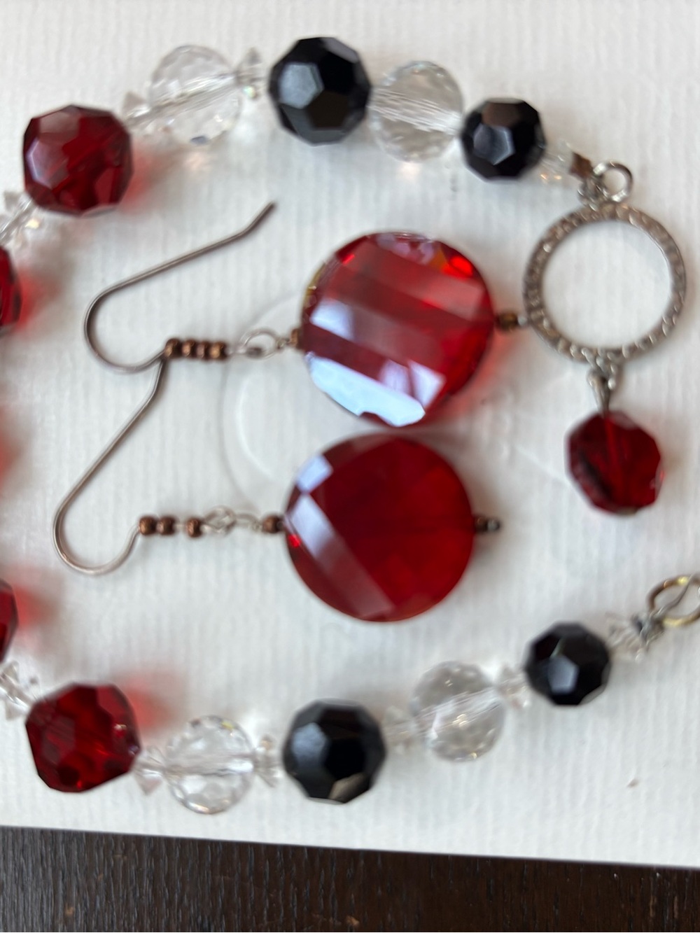 Red Crystal Bracelet and Earrings Handcrafted